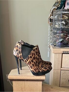 INC International Concepts Leopard Print High Heel Ankle Booties - Brown/Black